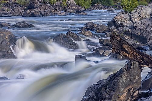 Usa-Maryland Great Falls Overlook-Potomac River-Long Exposure of the Water of the Potomac Coastal Print
